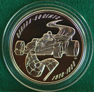 1998 Canada 50 Cent Formula One - Villeneuve Win Sterling Silver In Metal Case