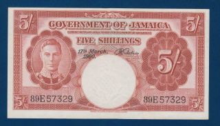 Jamaica 5 Shillings 1960 P45 Abt.  X/f King George Vi Kgvi