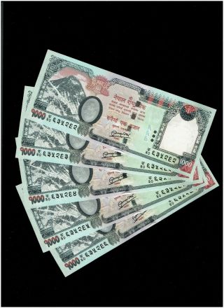 C28 Nepal 1,  000 Rupees 2013,  P75a 5 Consecutive Unc