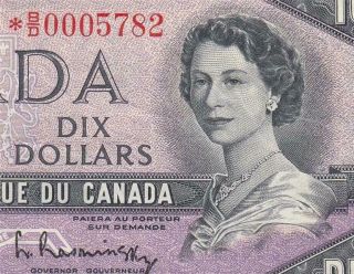 1954 Bank Of Canada Qeii $10 Star Note " 0005782 " ( (ef))