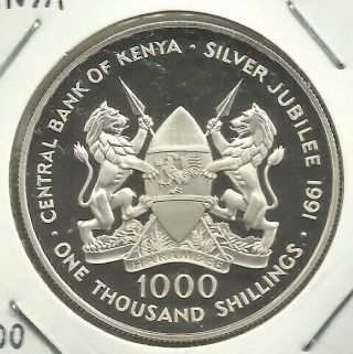 Kenya 1.  000 Shillings 1991 Silber Km 26 Proof Unc