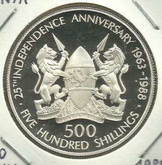 Kenya 500 Shillings 1988 Silber Km 25 Proof Unc