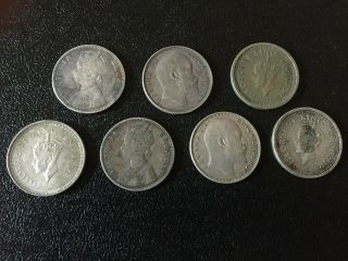 India Ceylon 7 X 1 Rupee Silver Coins 1882 - 1945