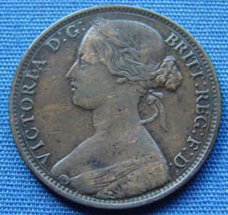 Looking 1861 Queen Victoria One Penny Coin - Estate Fresh