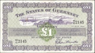 The States Of Guernsey 1 Pound 1966 P:43c Vf