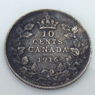 1916 Canada 10 Ten Cents Dime Canadian Circulated Coin E857