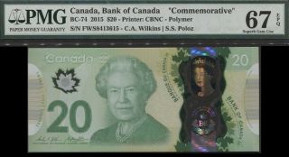 Tt Pk Bc - 74 2015 Canada $20 " Queen Elizabeth Ii " Pmg 67 Epq Gem Unc