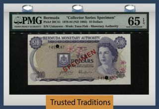 Tt Pk 30cs1 1978 - 84 Bermuda 10 Dollars " Queen Elizabeth Ii Specimen " Pmg 65 Epq
