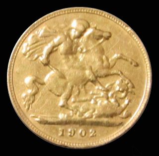 1902 Gold Great Britain Half Sovereign 1/2 Sovereign Coin Cleaned Edward Vii