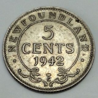 1942 C Canada Newfoundland 5 Cents Small Nickel Canadian Circulated Coin D895