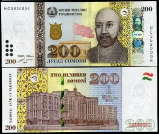 Tajikistan 200 Somoni 2018 P Date Sign Revise Symbol Unc Nr