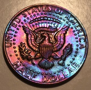 1974 Kennedy Half Dollar Circulated Colorful Rainbow Toning Picture Not Enhanced 2