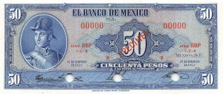 México 50 Pesos 17.  2.  1965 Series Bbp Specimen Uncirculated Banknote Me50