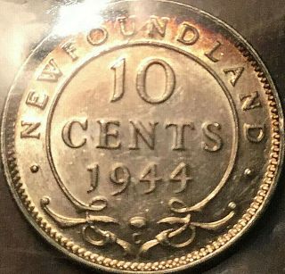 1944 NEWFOUNDLAND SILVER 10 CENTS - ICCS Certified EF - 40 3