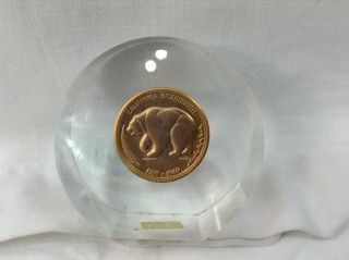 California Bicentennial 1769 - 1969 Bronze Coin In Resin Magnifying Glass
