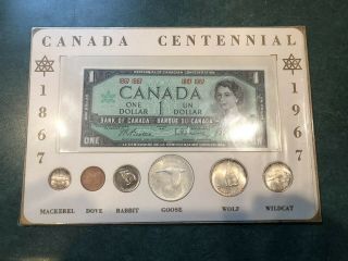 Canada 1967 Centennial Banknote And Silver Coin Set