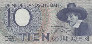 10 Gulden Extra Fine Banknote From German Occupied Netherlands 1943 Pick - 59