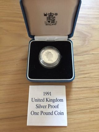 1991 United Kingdom Silver Proof One Pound Coin Box &