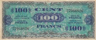 France Banknote Allied Military Currency 100 Francs (1944) Ww2 P - 118 Vf