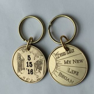 Personalized Engraved Sobriety Date Keychain Coin Sober Aa Na Sobriety Gift