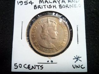 1954 Malaya And British Borneo Fifty Cent Coin