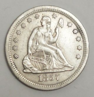 1857 S Seated Liberty Quarter 25 Cents - Key Date,  82,  000 Minted D024