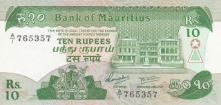 10 Rupees Unc Crispy Banknote From Mauritius 1985 Pick - 35