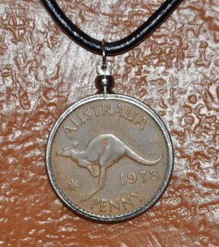 Kangaroo Authentic Large One Penny Australia 1938 Lucky Cent Coin Charm Necklace