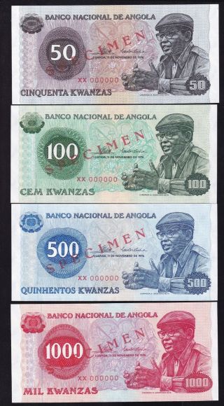 Angola - - - - 50,  100,  500 And 1000 Kwanzas 1976 - - - - - Specimen - - - - - - Unc - - - -
