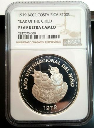 Costa Rica: 100 Colones 1979,  Ngc Pf - 69 Uc,  Year Of The Child,  Silver Coin