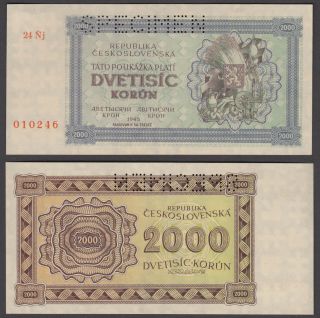 Czechoslovakia 2000 Korun 1945 Unc Specimen Banknote Km 50as