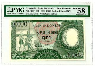 Indonesia 10000 Rupiah 1964 Wm Buffalo Replacement P100 Pmg 58 (p114)