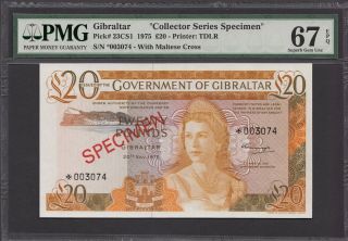 20 Pounds 1975 Gibraltar - Specimen - Pmg Top Grade Pmg 67 Epq
