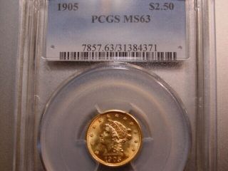 1905 - U.  S.  Gold - $2.  50 Liberty Coin - Pcgs Ms 63 -