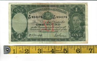 1942 Commonwealth Bank Of Australia Armitage/macfarlane £1 Pound Banknote