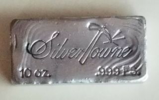 10 Oz Silver Hand - Poured Bar - Silvertowne -.  999 Fine Silver