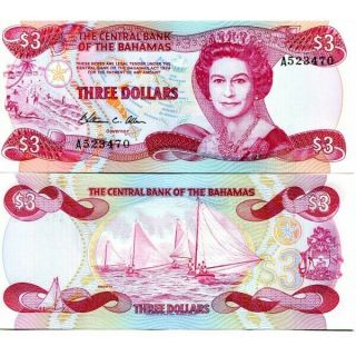 Bahamas 3 Dollars 1974 (1984) P - 44 Unc