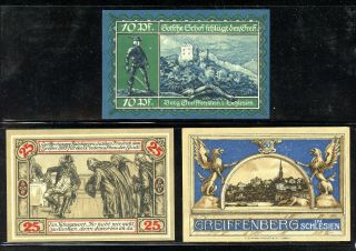 Germany Notgeld Greiffenberg 10,  25,  50 Pfg Unc Notes 1920 Design