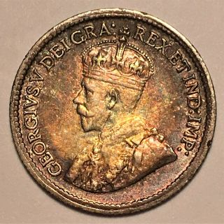 1920 Canada 5 Cents,  King George V,  Silver,  Au