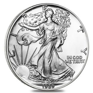 1989 American Silver Eagle 1oz.  999 Silver Dollar Bu In Airtight Plastic Holder