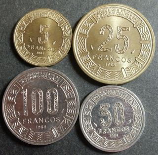 Equatorial Guinea Complete Set 5,  25,  50,  100 Francos 1985 1986 Top Grade Rare