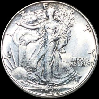 1942 Walking Half Dollar Perfect Uncirculated Liberty Silver Philadelphia Ms Bu