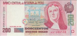 Peru Banknote P162 200 Soles 20.  4.  1995,  Unc
