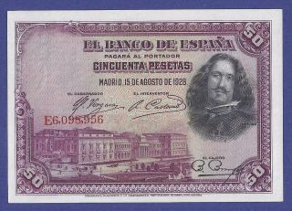Gem Uncirculated 50 Pesetas 1928 Banknote From Spain