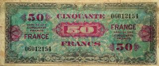 1944 Ww Ii Allied Military Currency France 50 Francs Flag On Back Colors