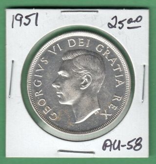 1951 Canadian One Silver Dollar Coin - Au - 58