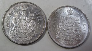 Two 80 Silver Canada 50 Cents 1963 And 1965 (102a)