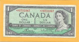 1954 Replacement Note Canadian 1 Dollar Bill C/f0731047