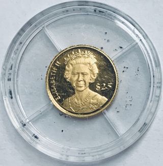 Miniature 2000 Liberia $25 Elizabeth II - 0.  73 g.  999 Gold Coin Proof 3