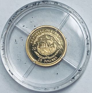 Miniature 2000 Liberia $25 Elizabeth II - 0.  73 g.  999 Gold Coin Proof 4